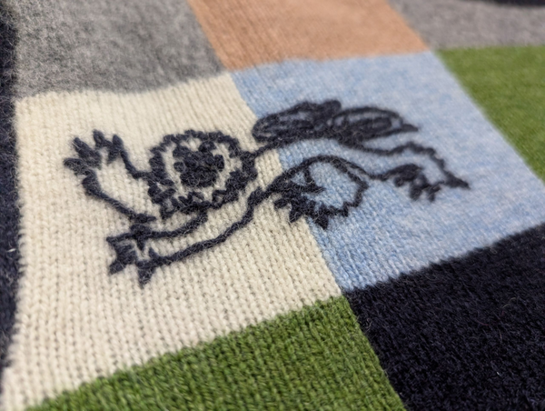 Hackett Sweater M Navy Blue Patchwork Lambswool