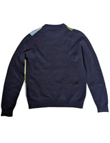 Hackett Sweater M Navy Blue Patchwork Lambswool