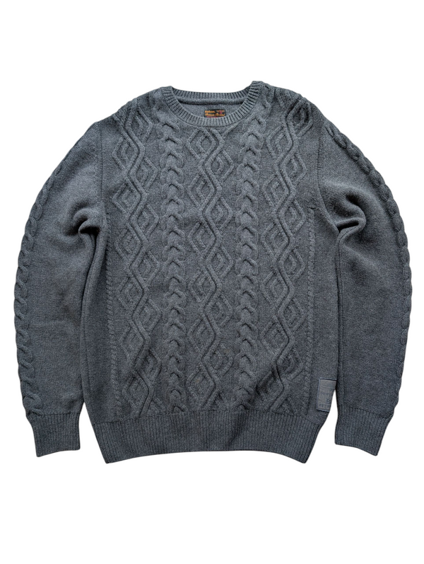 Barbour Sweater M Grey Lattice Cable Knit Wool