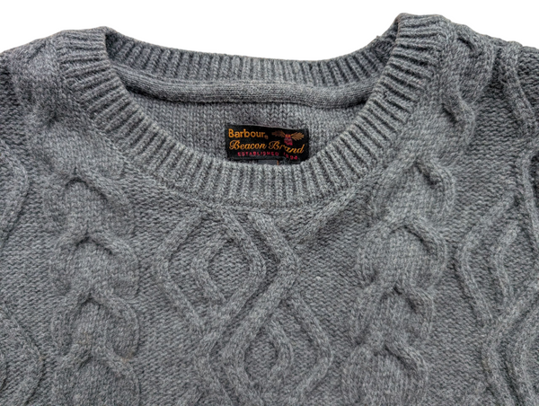 Barbour Sweater M Grey Lattice Cable Knit Wool