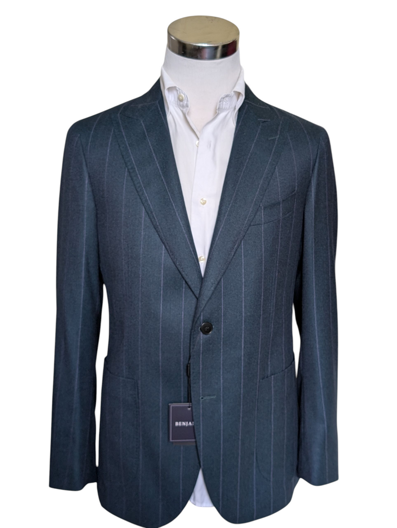 Benjamin VBC Suit Teal Blue Striped 2-button Peak Wool Doeskin
