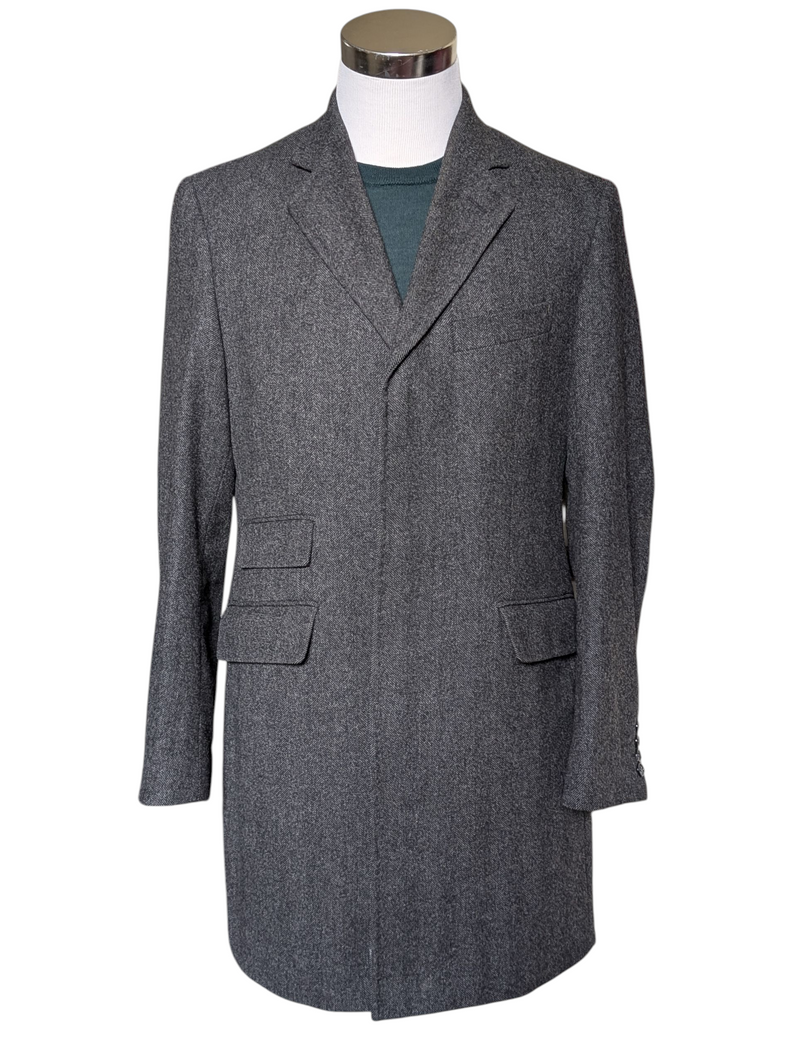 Abraham Moon Coat S/38 Grey Herringbone Wool Tweed