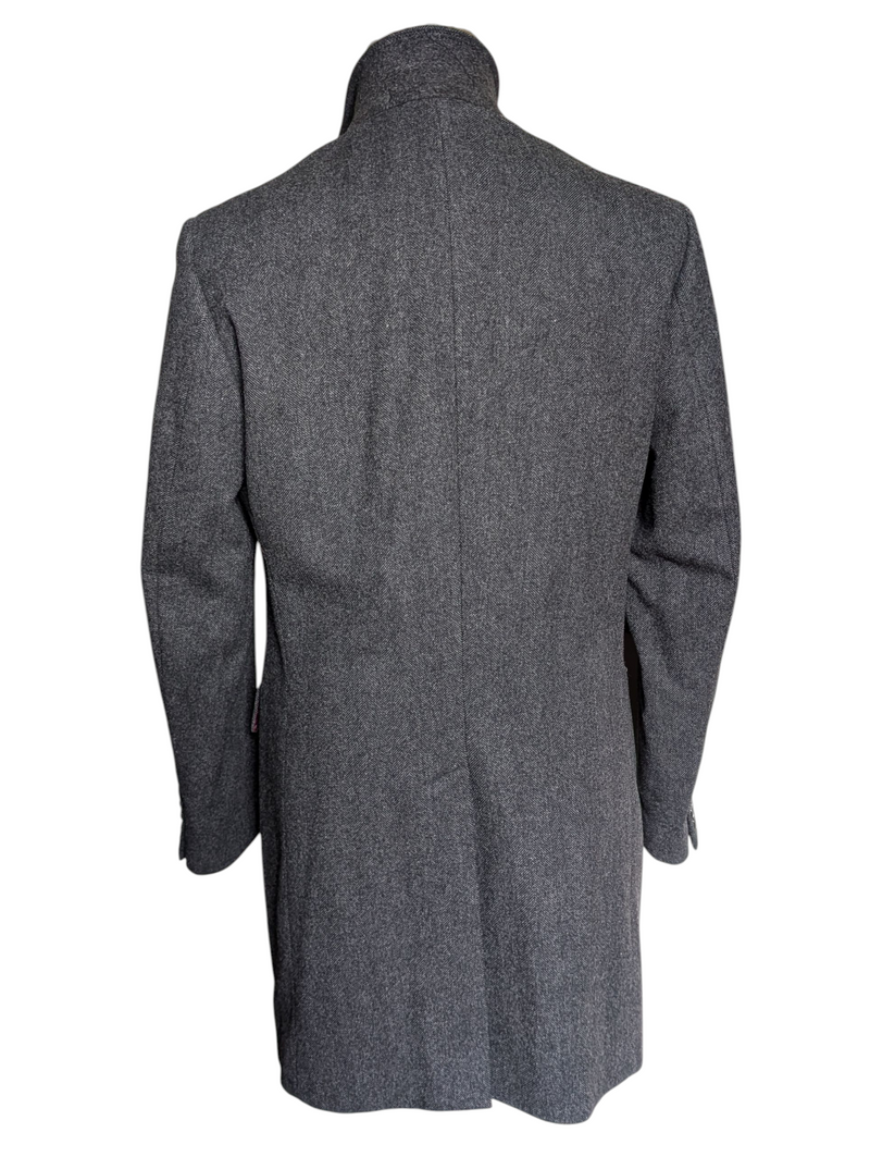 Abraham Moon Coat S/38 Grey Herringbone Wool Tweed