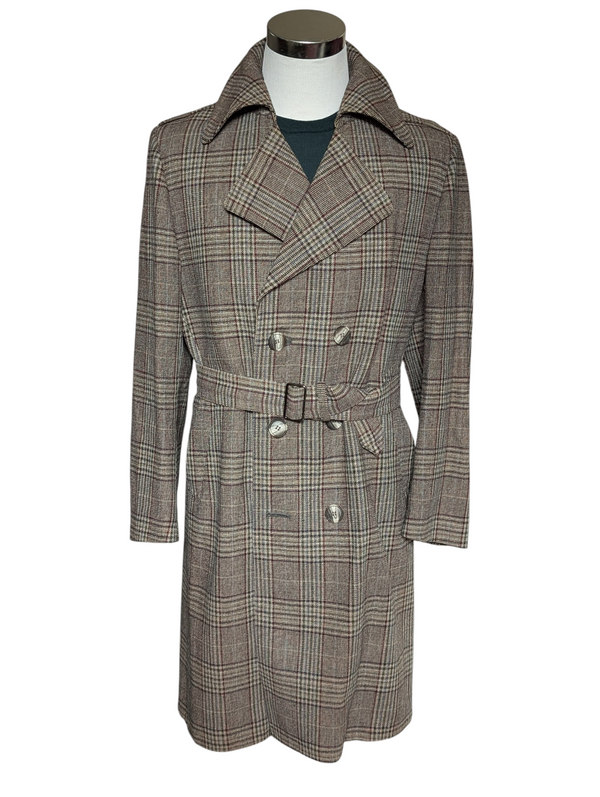 Vintage Dhobi England Belted Coat M/40R Multi-colored Plaid DB Wool