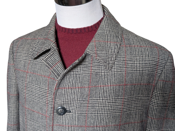 Vintage Hodges England Half Raglan Coat 40R/42R Prince of Wales Plaid Wool