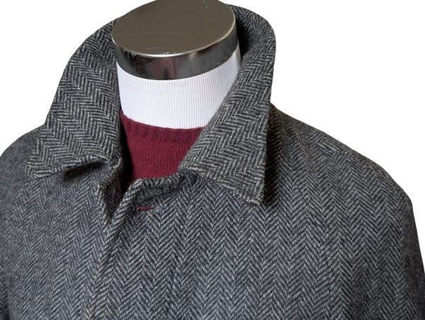 Vintage Burton Balmacaan Raglan Coat S/38R Charcoal Herringbone Heavy Wool