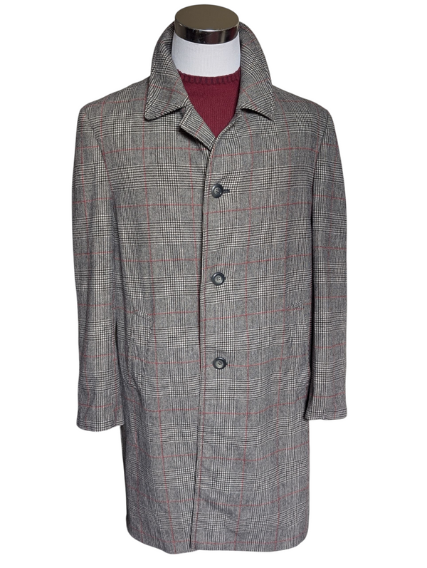 Vintage Hodges England Half Raglan Coat 40R/42R Prince of Wales Plaid Wool