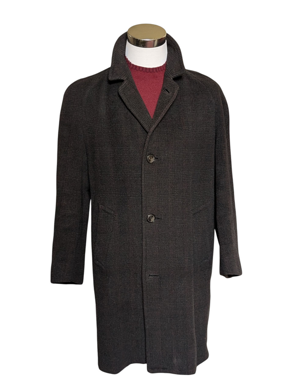 Vintage John Collier Balmacaan Raglan Coat 40R/42R Charcoal Plaid Pure Heavy Wool