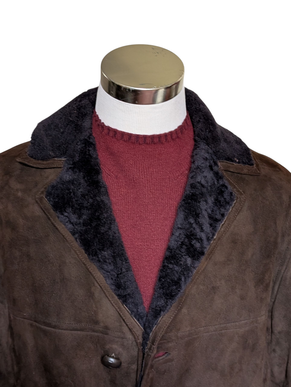 Vintage Richard Draper Leather British Shearling Coat 40/M Chocolate Brown