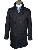 John Richmond DB Long Pea Coat M/40R Black Wool