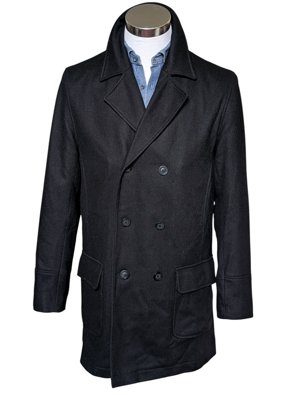 John Richmond DB Long Pea Coat M/40R Black Wool