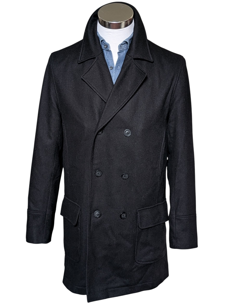 John Richmond DB Long Pea Coat M/40R Black Wool
