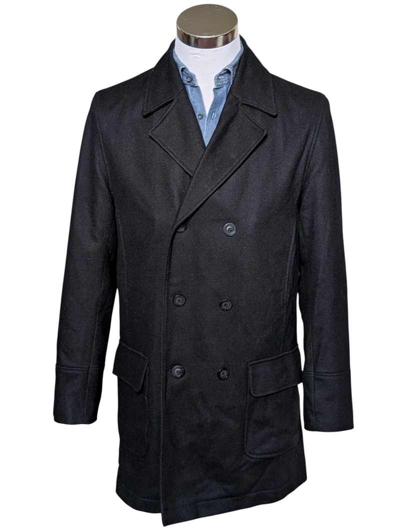 John Richmond DB Long Pea Coat M/40R Black Wool