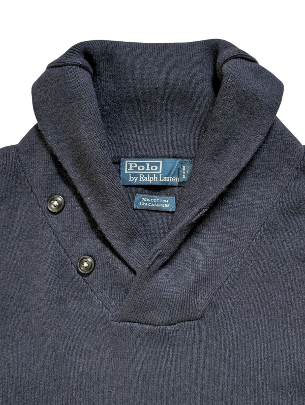 Ralph Lauren Shawl Collared Sweater Navy Blue L Cotton/Cashmere