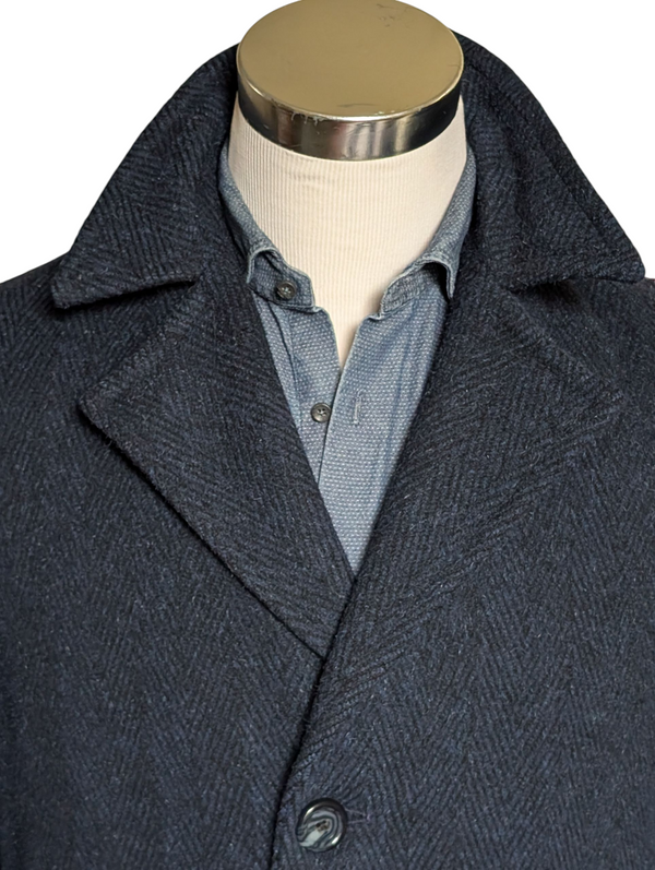 Vintage Burton Pea Coat M/40 Blue Herringbone Wool/Cashmere/Mohair
