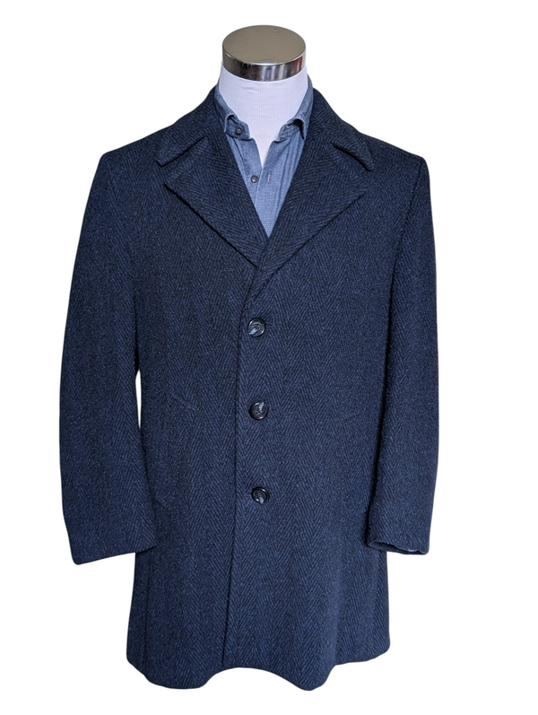 Vintage Burton Pea Coat M/40 Blue Herringbone Wool/Cashmere/Mohair