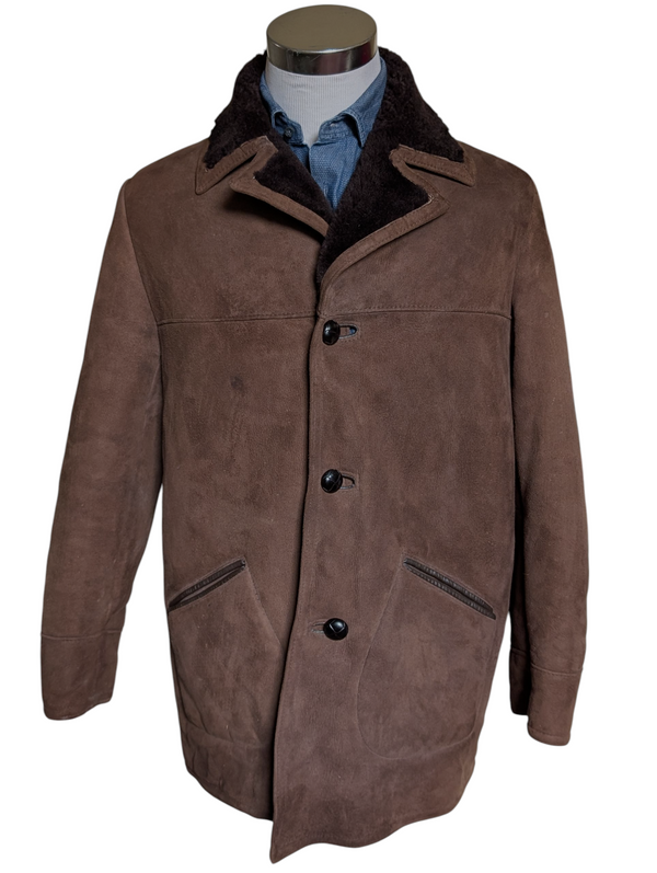 Vintage Baily's Leather Lamb Shearling Coat M/40 Soft Brown 3-Button