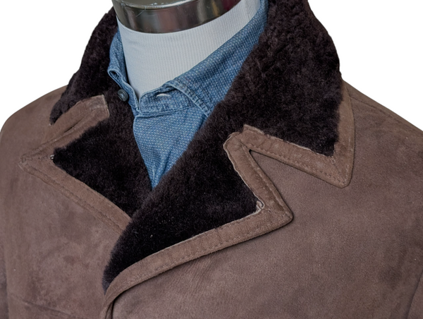 Vintage Baily's Leather Lamb Shearling Coat M/40 Soft Brown 3-Button