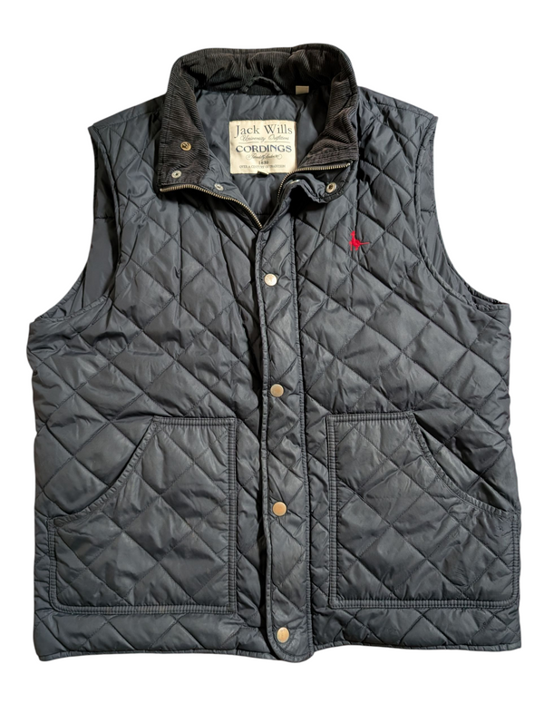 Jack Wills x Cordings Gilet/Vest L Navy Blue Quilted Nylon w/Pin