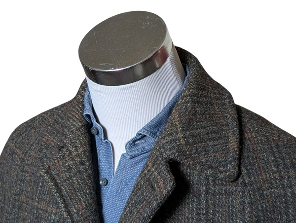 Vintage Dunn & Co. Harris Tweed Balmacaan Raglan Coat 38R Greenish Brown Plaid wool