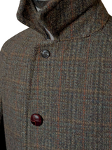 Vintage Dunn & Co. Harris Tweed Balmacaan Raglan Coat 38R Greenish Brown Plaid wool