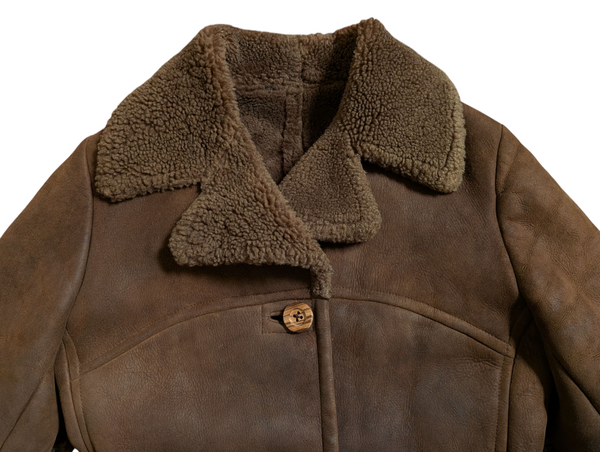 Vintage Women's Swears & Wells Leather British Shearling Coat S/M 36 Brown
