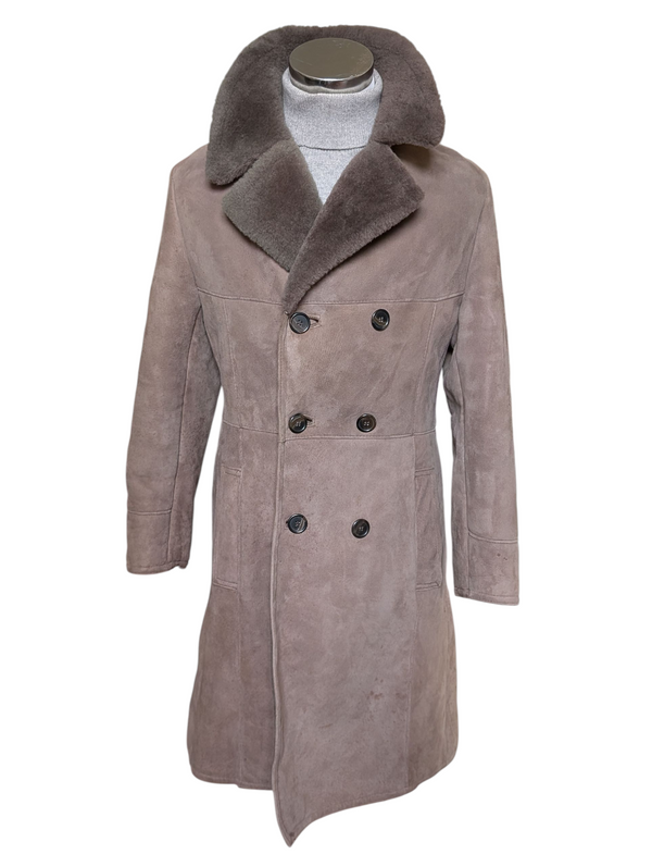 Vintage Baily's Leather Lambsuede Shearling DB Coat M/40 Beige