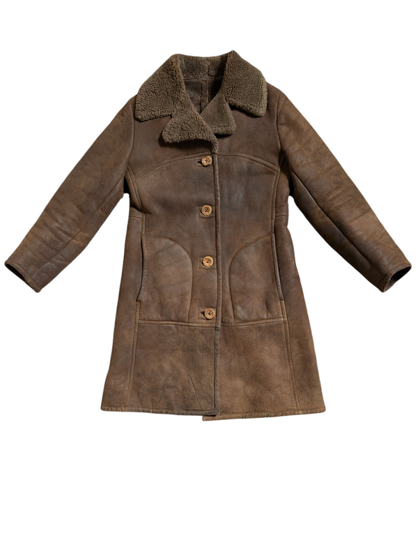 Vintage Women's Swears & Wells Leather British Shearling Coat S/M 36 Brown