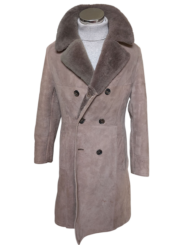 Vintage Baily's Leather Lambsuede Shearling DB Coat M/40 Beige