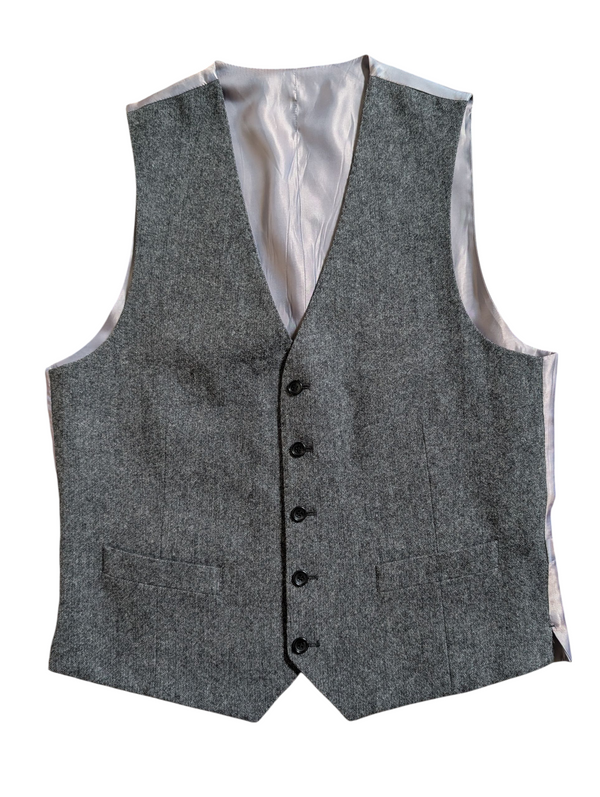 Moss Bros Waistcoat/Vest M/40R Grey Donegal Wool Tweed