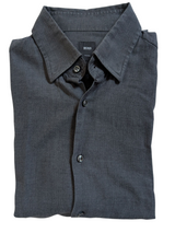 Hugo Boss Shirt 16/41 Charcoal Herringbone Cotton/Cashmere
