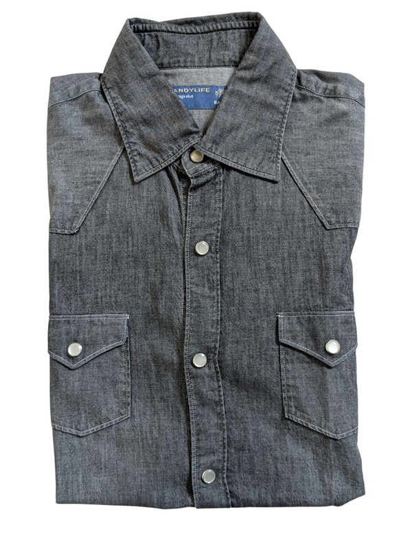 Barba Dandylife Shirt 15.5 Grey Western Cotton Denim