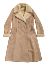 Vintage Women's Leather British Shearling Coat 38 S/M Tan DB Full Length