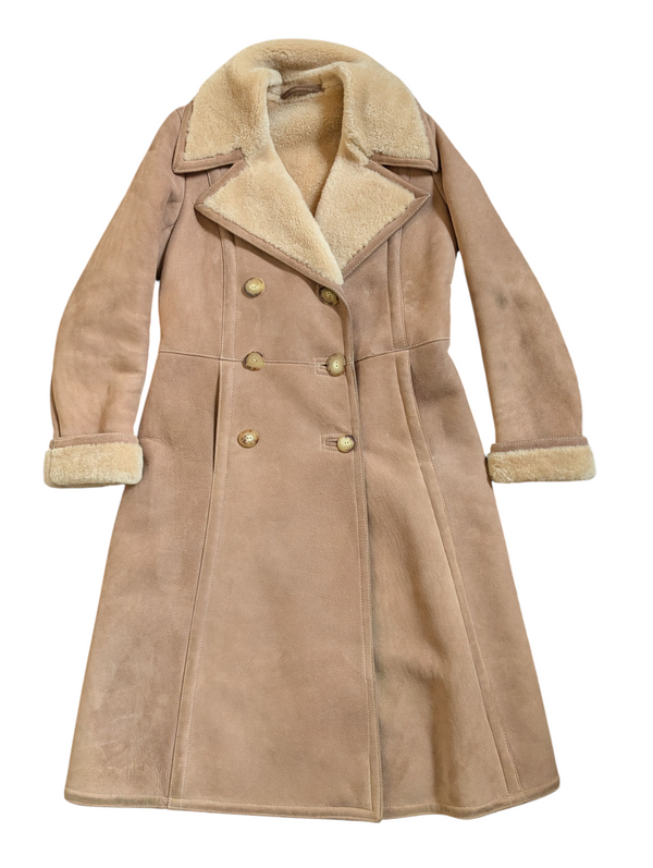 Vintage Women's Leather British Shearling Coat 38 S/M Tan DB Full Length