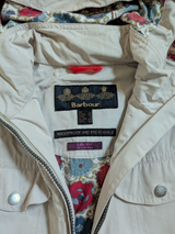 Barbour x Liberty Fabric Ladies Light Hooded Jacket S/M 6 US Stone Beige H20 Proof Cotton Blend