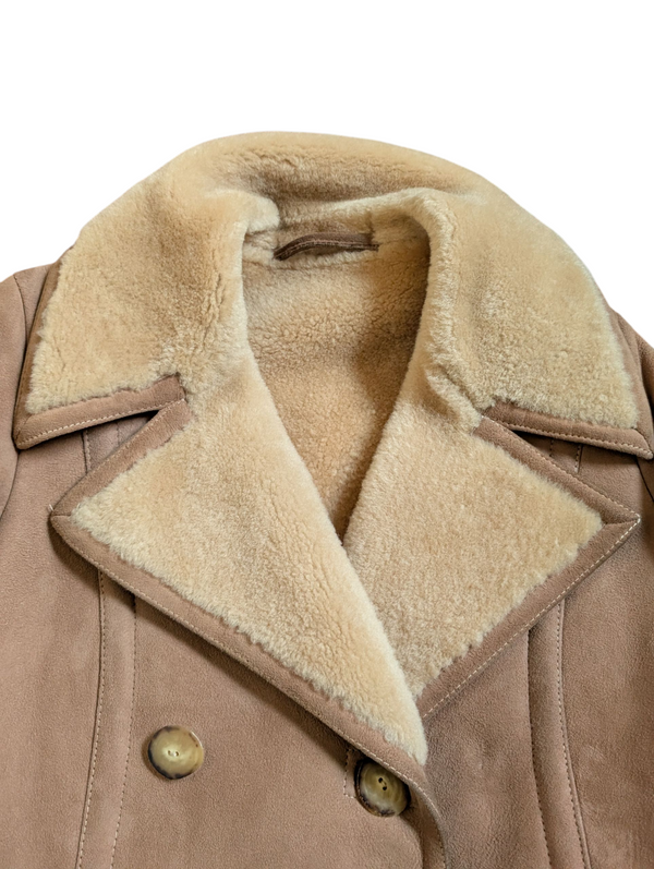 Vintage Women's Leather British Shearling Coat 38 S/M Tan DB Full Length