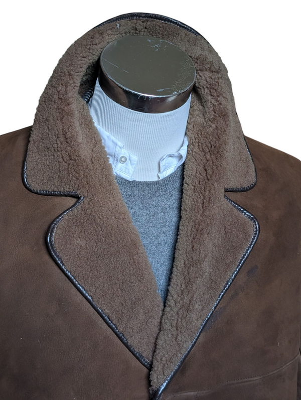 Vintage Lakeland British Leather Lamb Shearling Coat XXL/46 Brown 3-Button