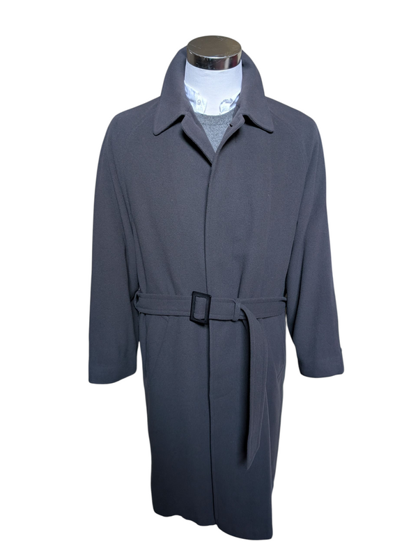 British Belted Balmacaan Raglan Coat 42/44R Olive-Grey Wool/Cashmere