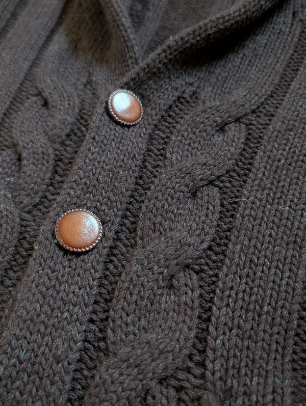 Hackett Sweater M Brown Cableknit Shawl Collar Cardigan Geelong Wool