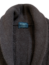 Hackett Sweater M Brown Cableknit Shawl Collar Cardigan Geelong Wool