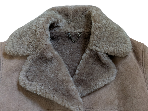 Vintage Women's Leather British Shearling Coat 38 S/M Beige