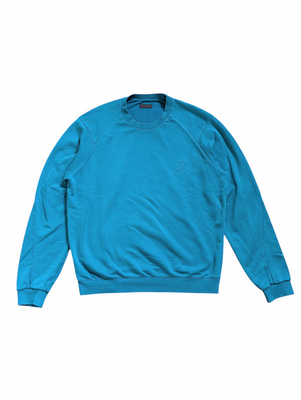 Zegna M Soft Bright Teal Blue Logo Sweatshirt
