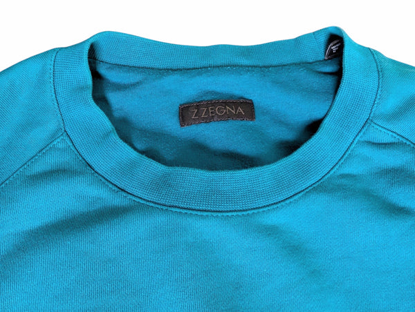 Zegna M Soft Bright Teal Blue Logo Sweatshirt