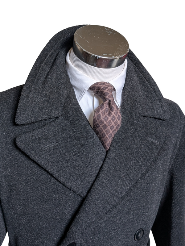 Vintage Crombie Belted DB Great Coat 40R Charcoal Heavy Wool