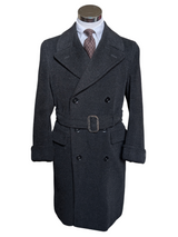 Vintage Crombie Belted DB Great Coat 40R Charcoal Heavy Wool