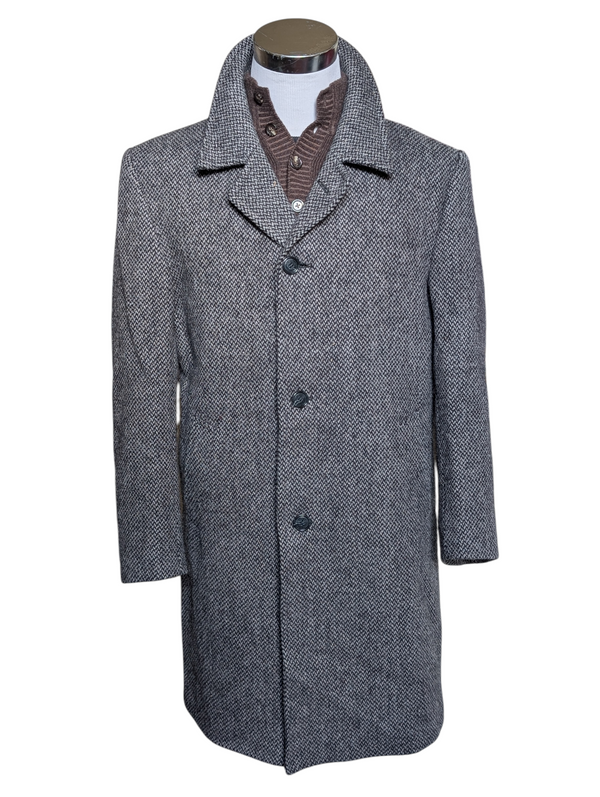 Vintage Canda Coat 40R Grey Birdseye 3-button Heavy Wool Blend