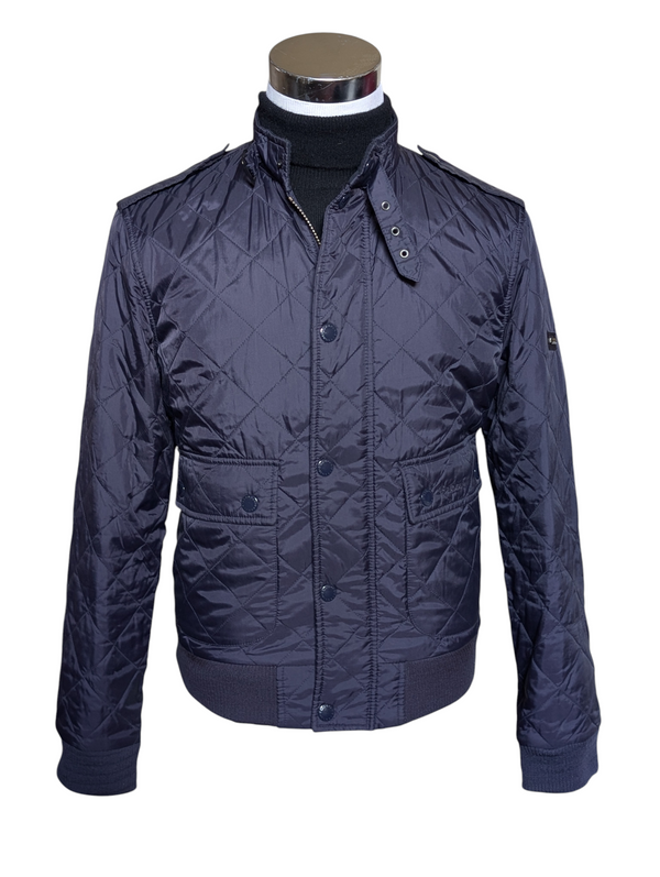 Barbour Jacket M Navy Blue Quilt Flyer Padded Polyester Union Jack