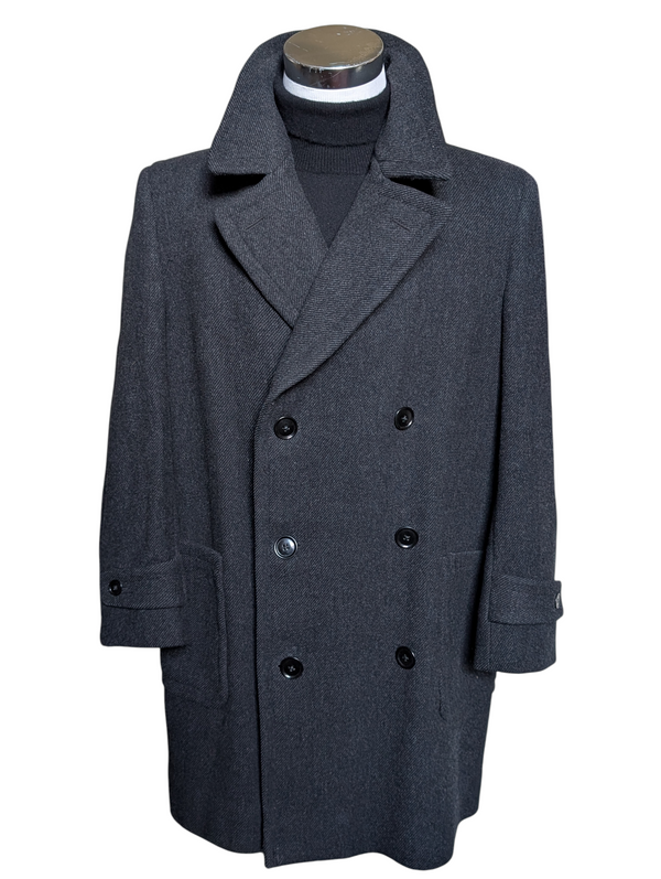 Vintage Weaver Wearer England DB Car Coat 42/44 Charcoal Heavy Wool