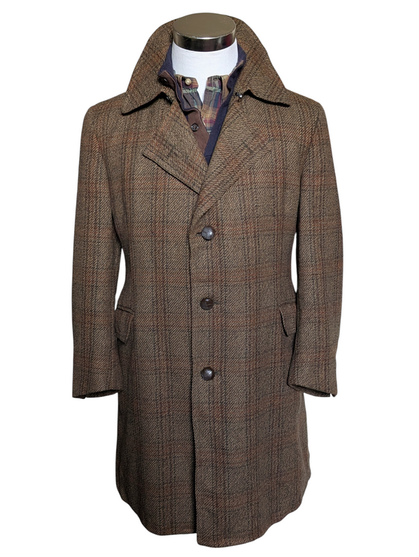 Vintage Wilkinson England Coat38/40 Greenish Brown Plaid Wool