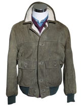 Vintage Nursey's British Lambsuede Shearling Bomber Jacket M/L Olive Green